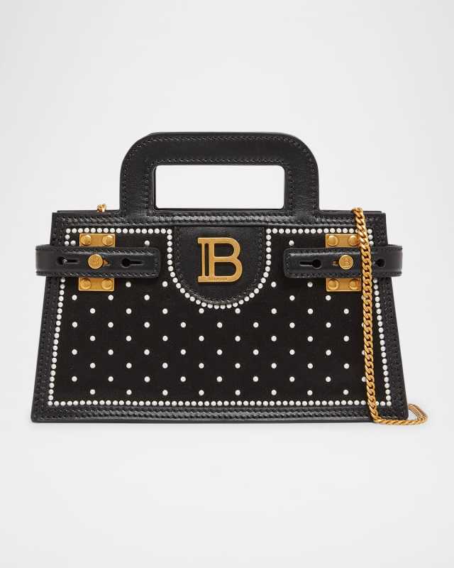 B-Buzz Small Top-Handle Bag in Pearly-Embellished Satin and Leather